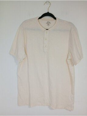 J.Crew Mens Garment-Dyed Henley T-Shirt Large Tall Slub Cotton Off-White